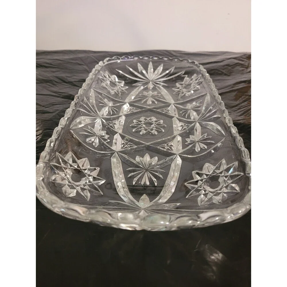 Vintage Prescut Star of David Cut-Glass Relish Tray Serving Dish 12